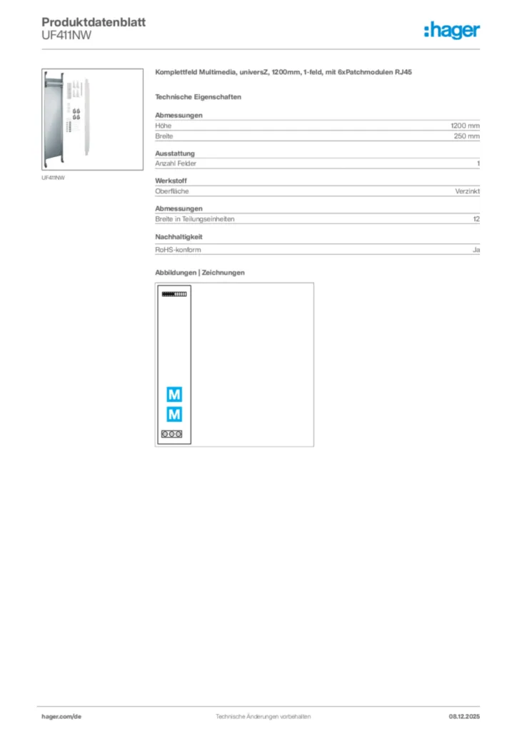 Hager Produktdatenblatt UF411NW