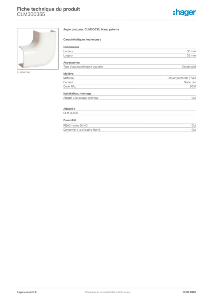 Image Hager Fiche technique du produit CLM300355 | Hager Afrique