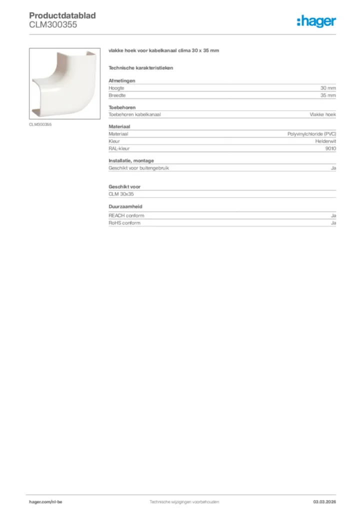 Afbeelding Hager Productdatablad CLM300355 | Hager Belgium