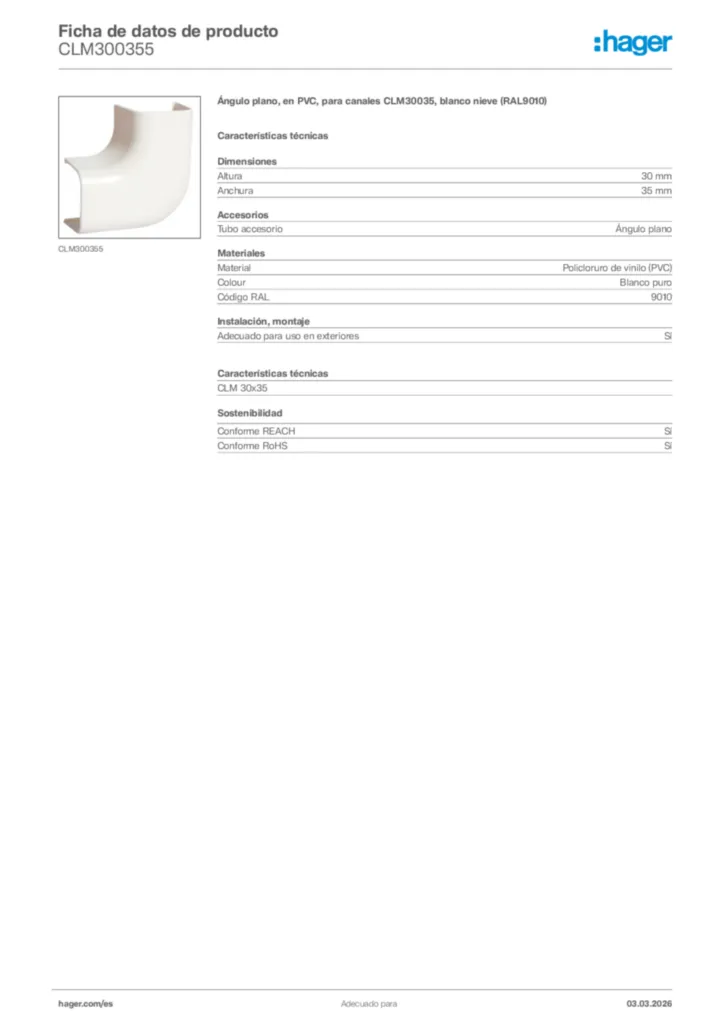 Imagen Hager Ficha de datos de producto CLM300355 | Hager España