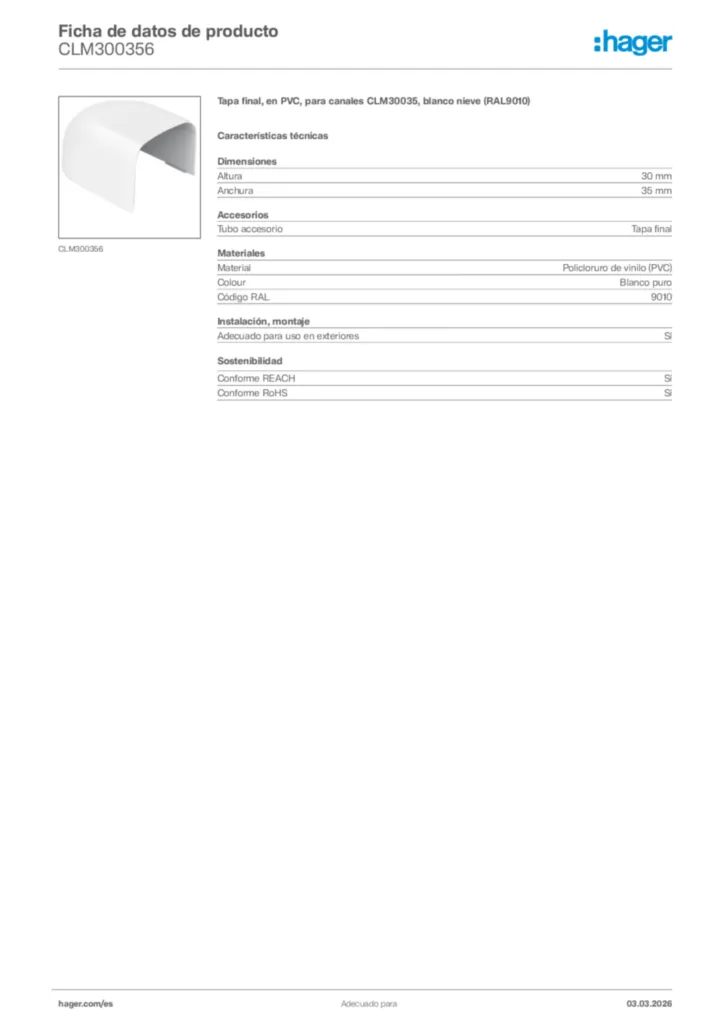 Imagen Hager Ficha de datos de producto CLM300356 | Hager España