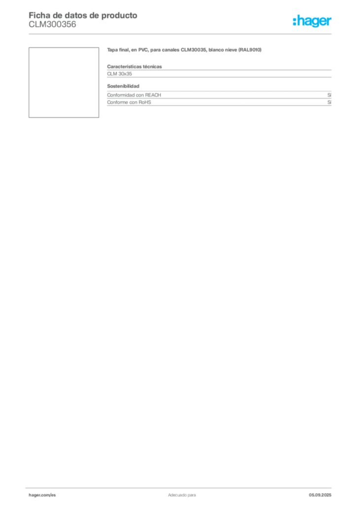 Imagen Hager Ficha de datos de producto CLM300356 | Hager España