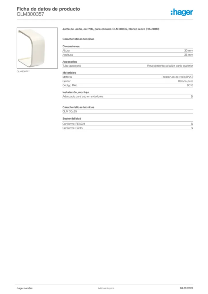 Imagen Hager Ficha de datos de producto CLM300357 | Hager España