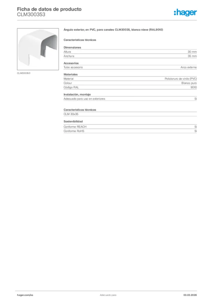 Imagen Hager Ficha de datos de producto CLM300353 | Hager España