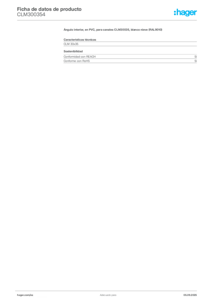 Imagen Hager Ficha de datos de producto CLM300354 | Hager España