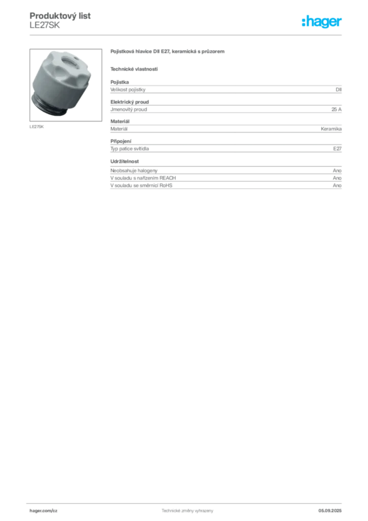 Obrázek Hager Produktový list LE27SK | Hager