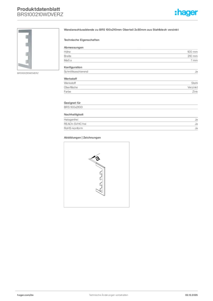 Bild Hager Produktdatenblatt BRS100210WDVERZ | Hager Deutschland