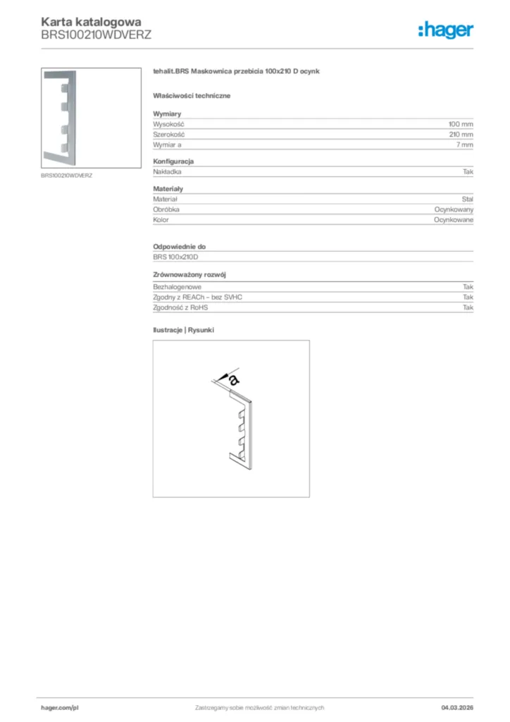 Zdjęcie Hager Karta katalogowa BRS100210WDVERZ | Hager Polska