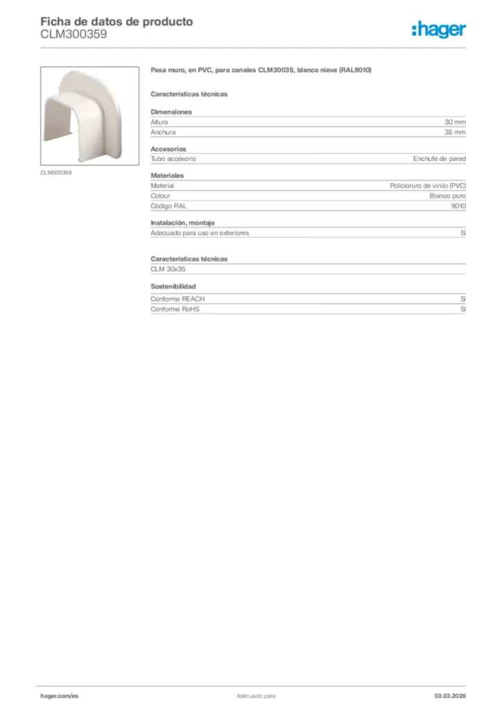 Imagen Hager Ficha de datos de producto CLM300359 | Hager España