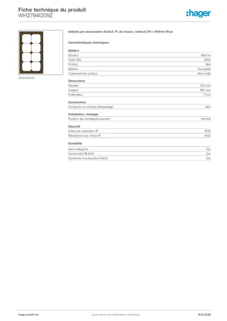 Image Hager Fiche technique du produit WH27941209Z | Hager Suisse