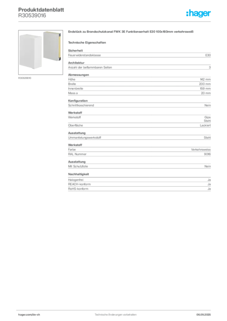 Bild Hager Produktdatenblatt R30539016 | Hager Schweiz