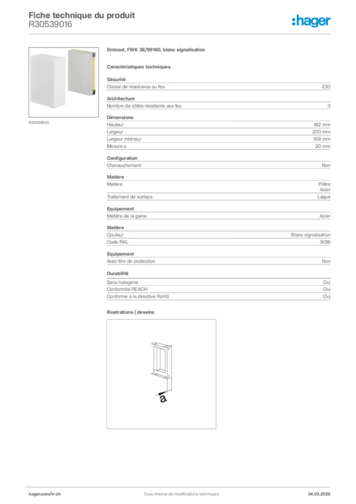 Image Hager Fiche technique du produit R30539016 | Hager Suisse