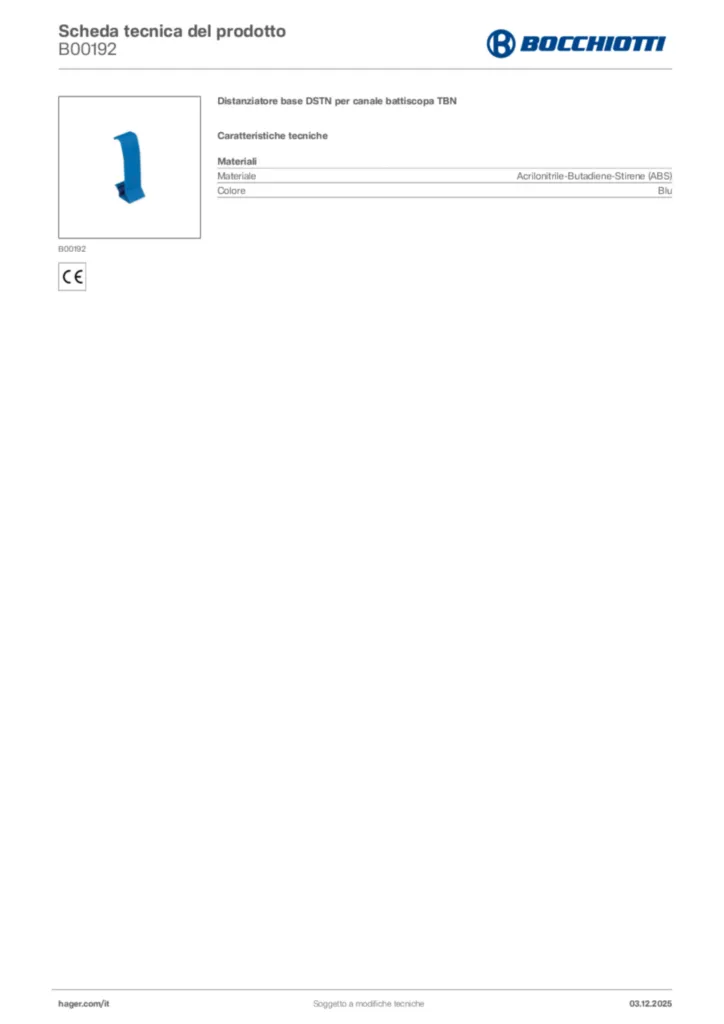 Immagine Bocchiotti Scheda tecnica del prodotto B00192 | Hager Italia