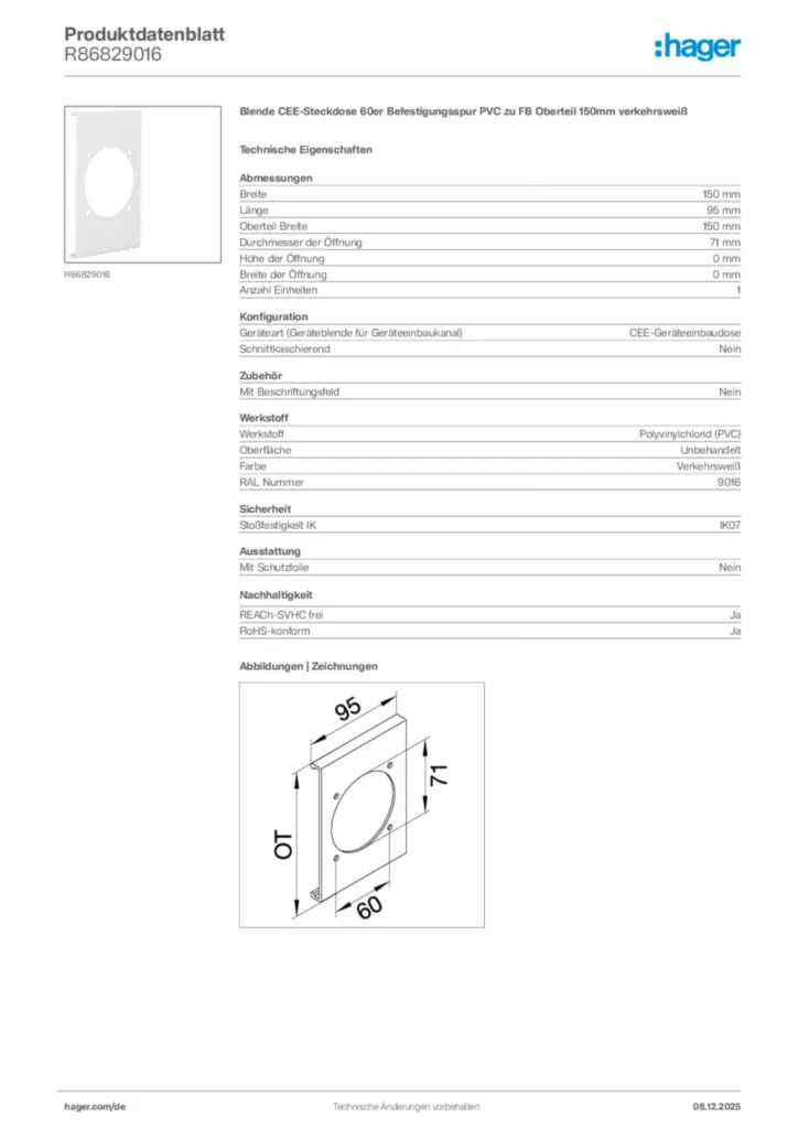 Hager Produktdatenblatt R86829016
