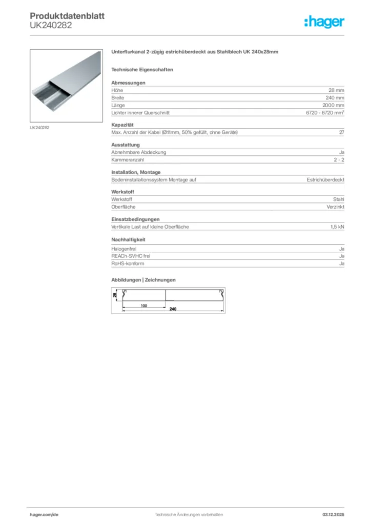 Bild Hager Produktdatenblatt UK240282 | Hager Deutschland