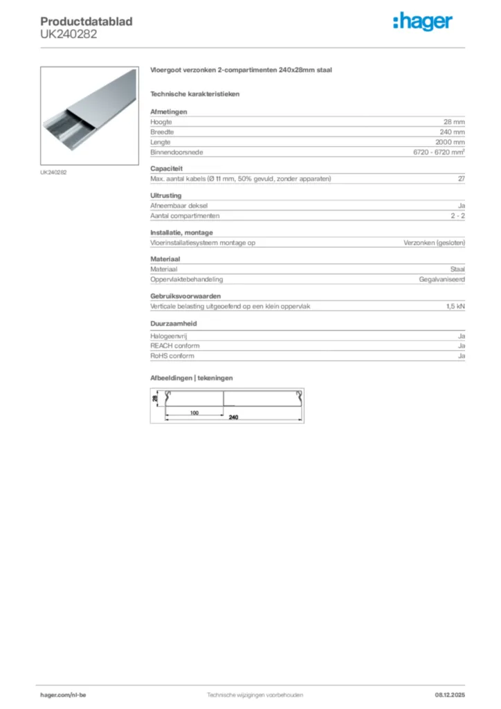 Afbeelding Hager Productdatablad UK240282 | Hager Belgium