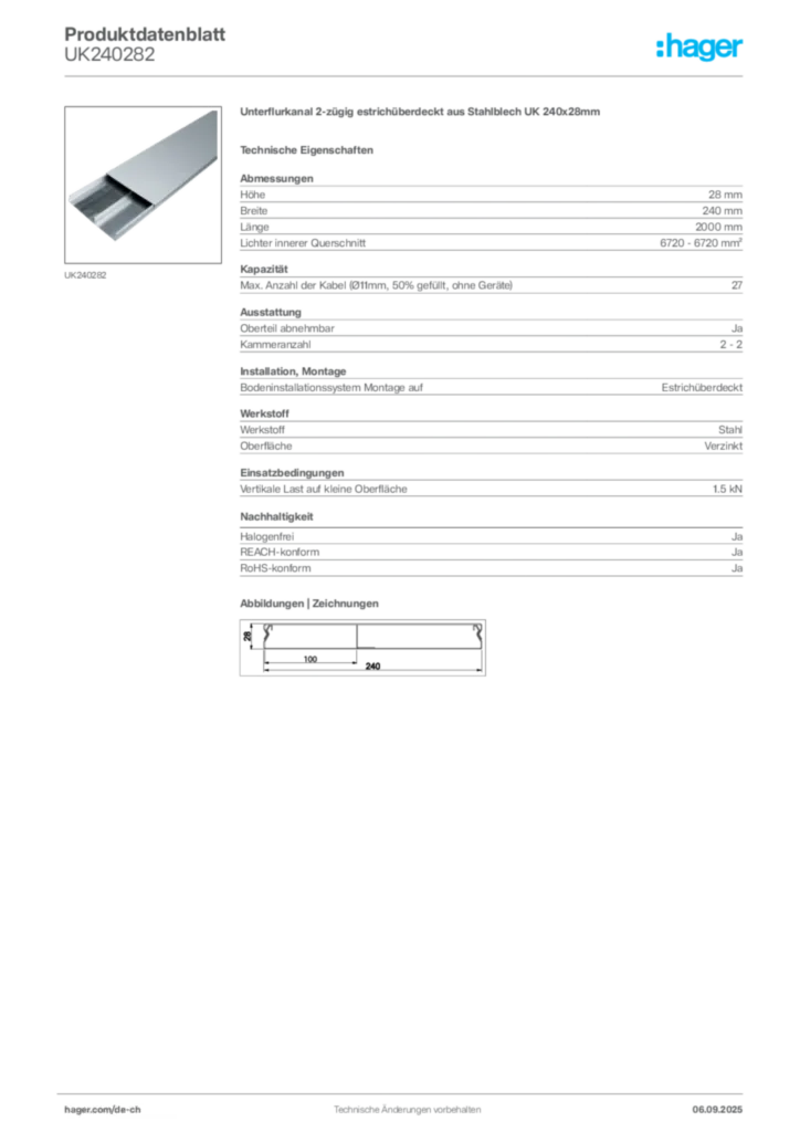 Bild Hager Produktdatenblatt UK240282 | Hager Schweiz