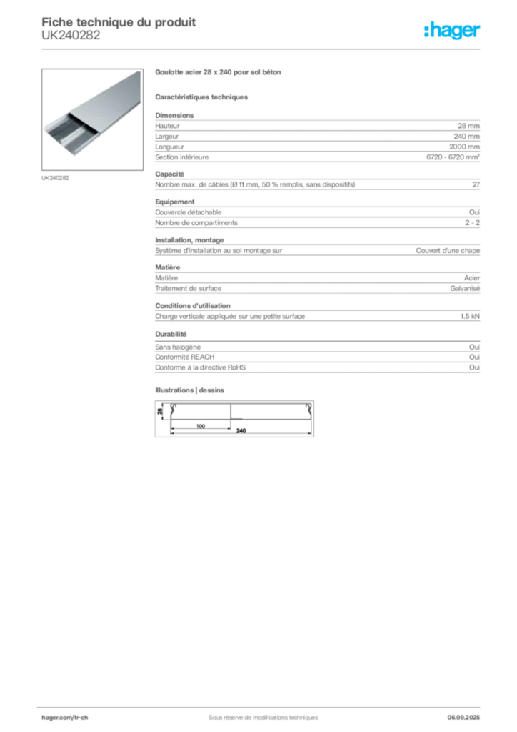 Image Hager Fiche technique du produit UK240282 | Hager Suisse