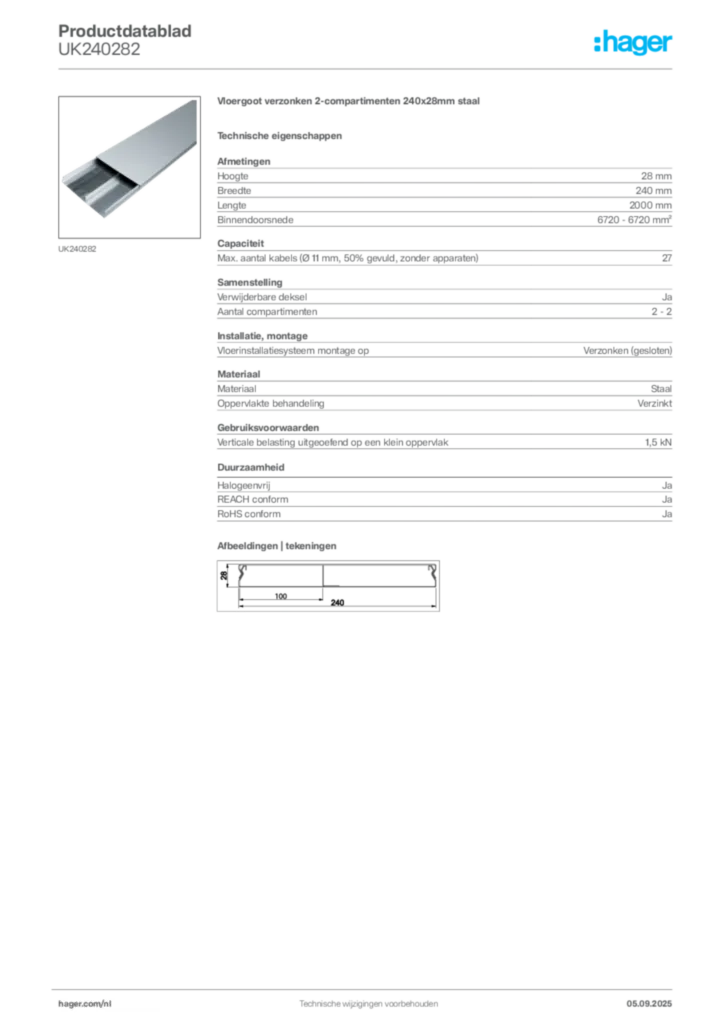 Afbeelding Hager Productdatablad UK240282 | Hager Nederland