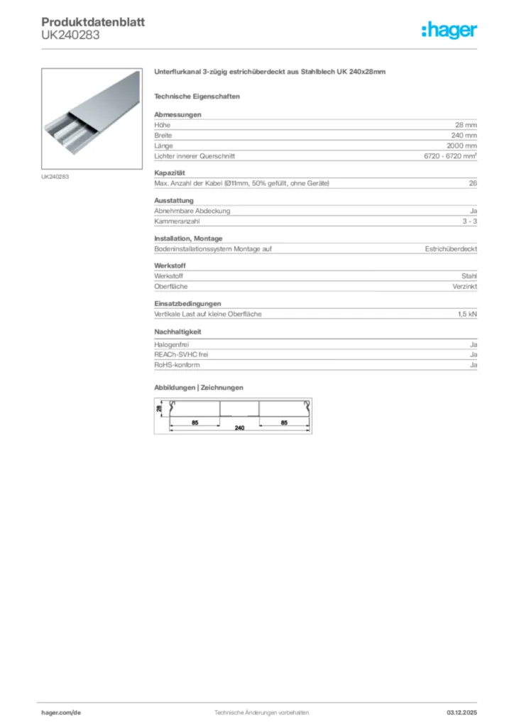 Bild Hager Produktdatenblatt UK240283 | Hager Deutschland