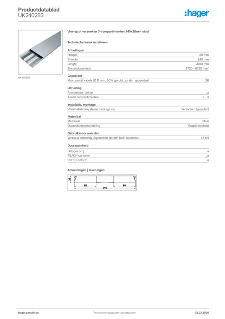 Afbeelding Hager Productdatablad UK240283 | Hager Belgium