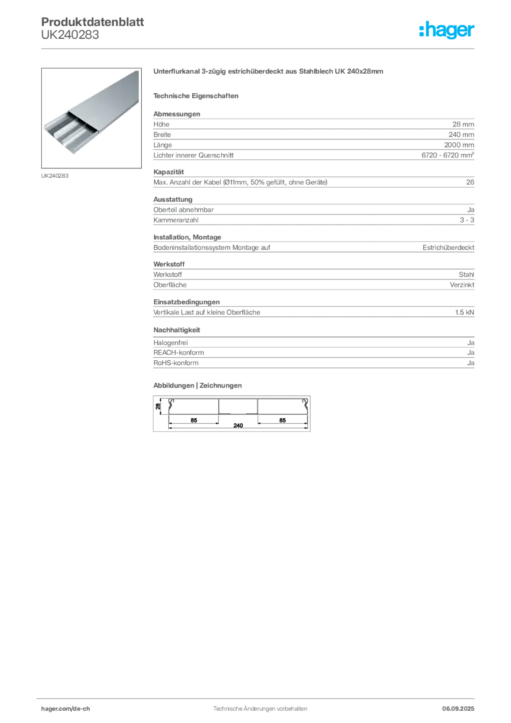 Bild Hager Produktdatenblatt UK240283 | Hager Schweiz