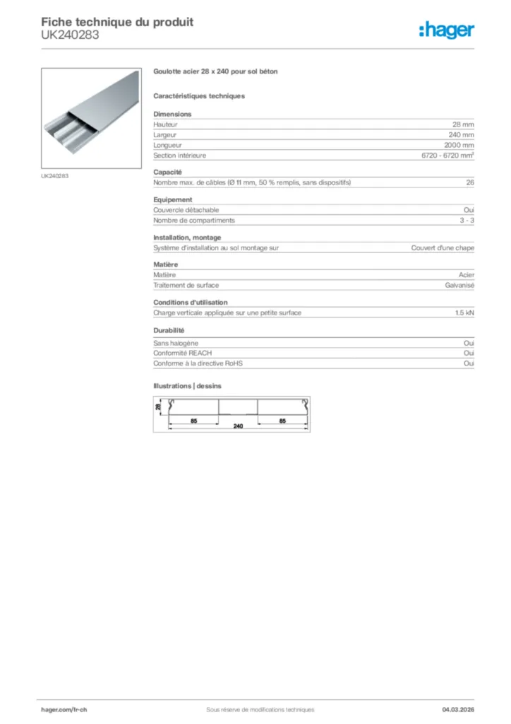 Image Hager Fiche technique du produit UK240283 | Hager Suisse