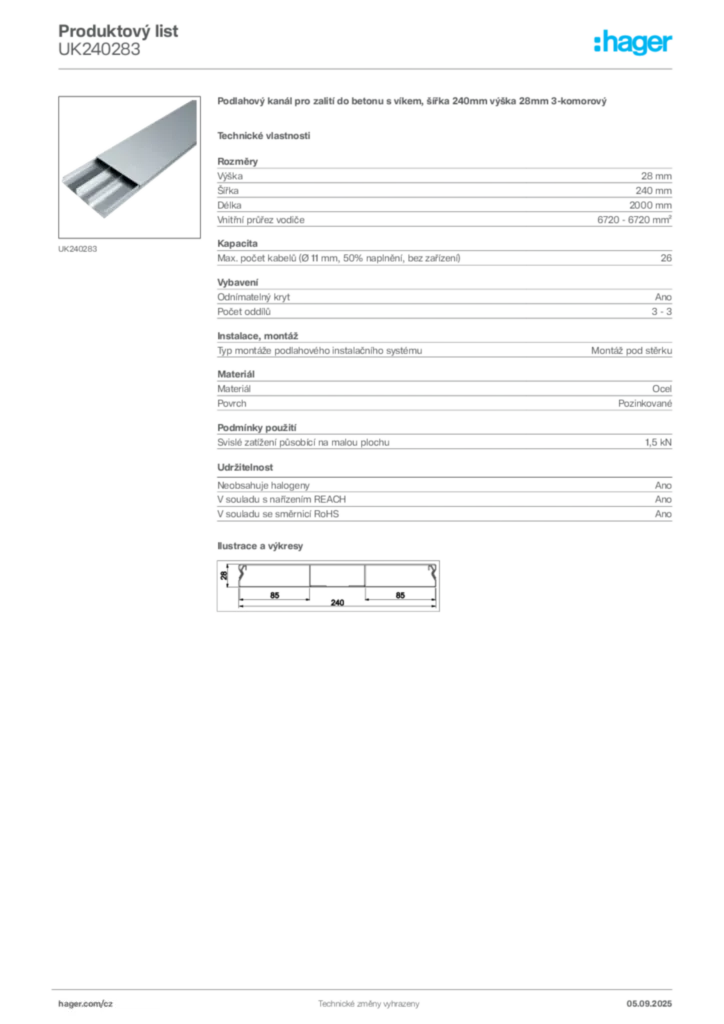 Obrázek Hager Produktový list UK240283 | Hager