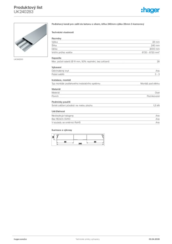 Obrázek Hager Product data sheet UK240283 | Hager