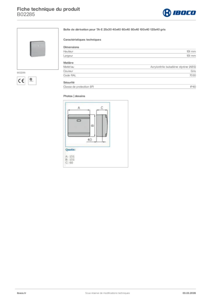 Image Iboco Fiche technique du produit B02285 | Hager France