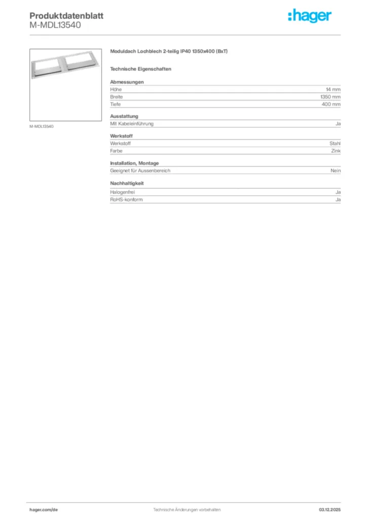Bild Hager Produktdatenblatt M-MDL13540 | Hager Deutschland