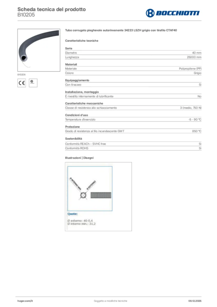 Immagine Bocchiotti Scheda tecnica del prodotto B10205 | Hager Italia