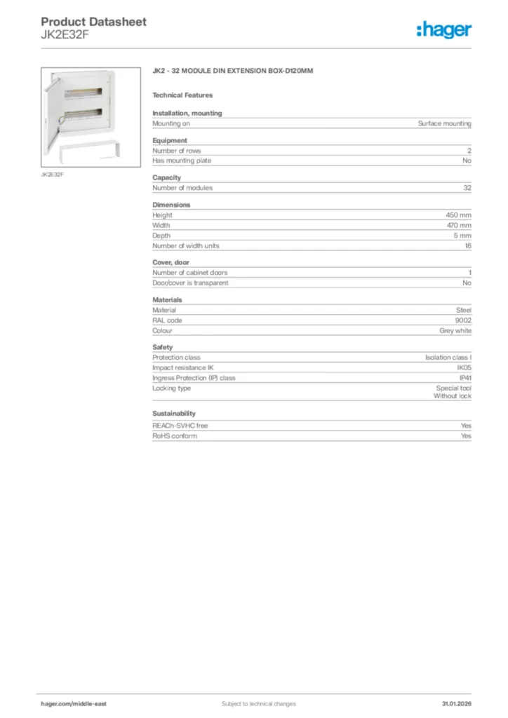 Image Hager Product data sheet JK2E32F  | Hager