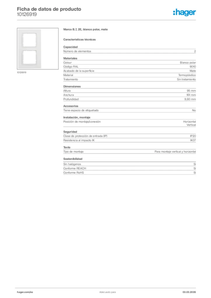 Imagen Hager Ficha de datos de producto 10126919 | Hager España