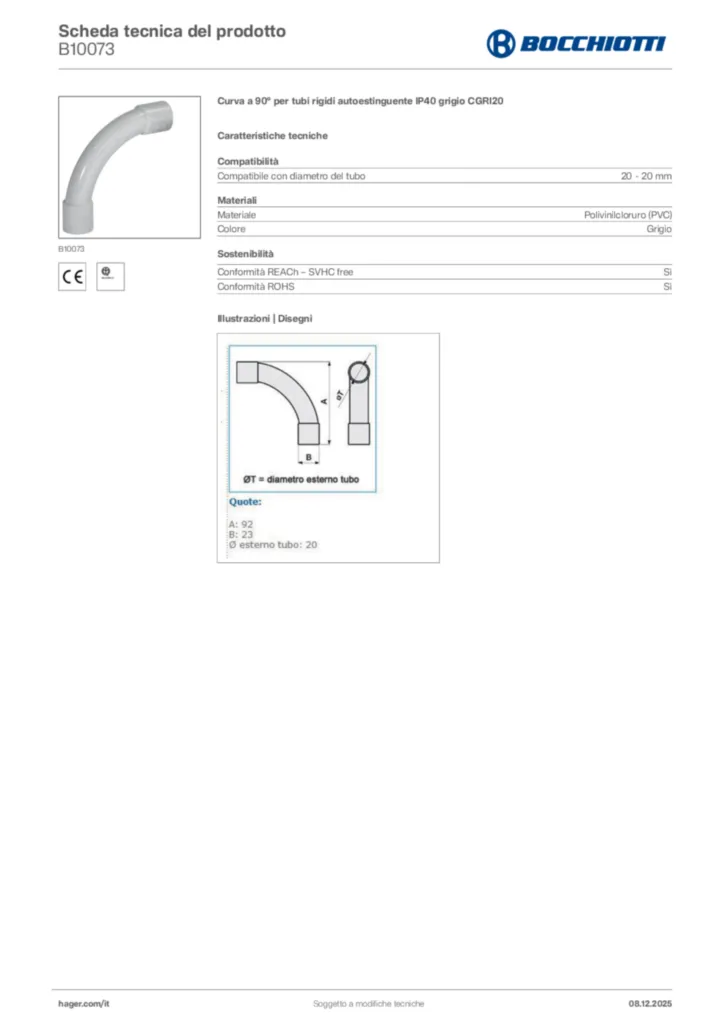 Immagine Bocchiotti Scheda tecnica del prodotto B10073 | Hager Italia