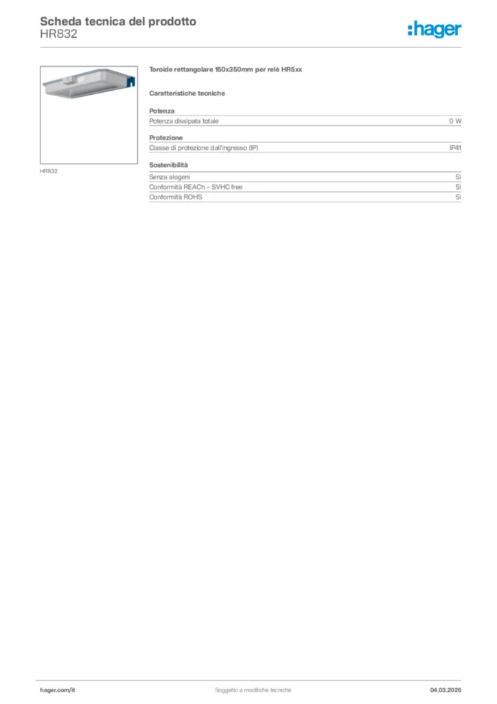 Immagine Hager Scheda tecnica del prodotto HR832 | Hager Italia