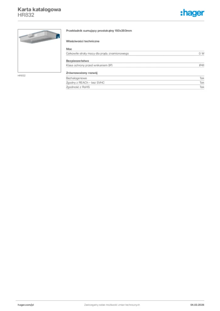 Zdjęcie Hager Karta katalogowa HR832 | Hager Polska
