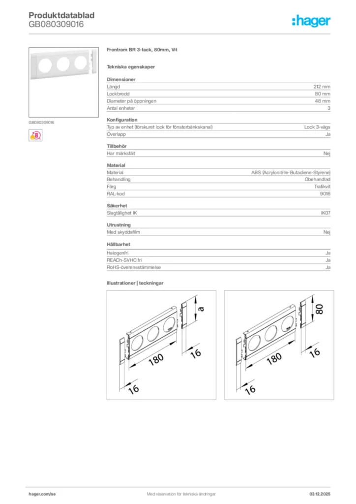 Bild Hager Produktdatablad GB080309016 | Hager Sverige