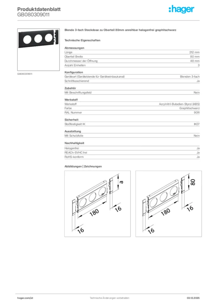 Bild Hager Produktdatenblatt GB080309011 | Hager Deutschland