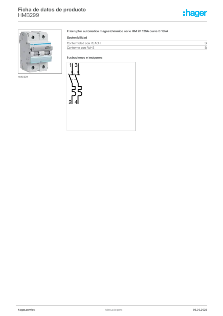 Imagen Hager Ficha de datos de producto HMB299 | Hager España