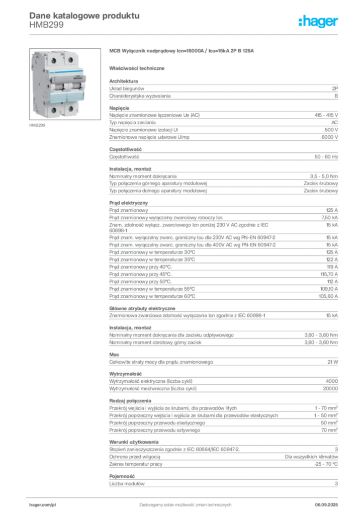 Zdjęcie Hager Dane katalogowe produktu HMB299 | Hager Polska