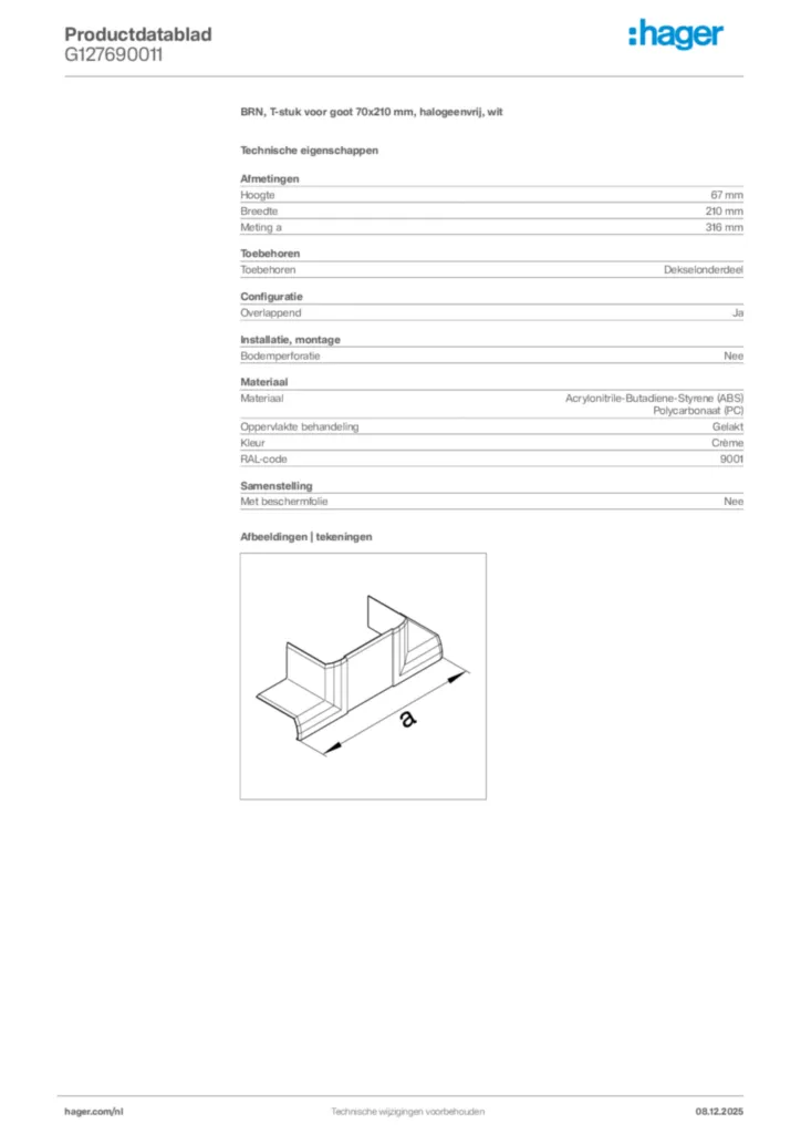 Afbeelding Hager Productdatablad G127690011 | Hager Nederland