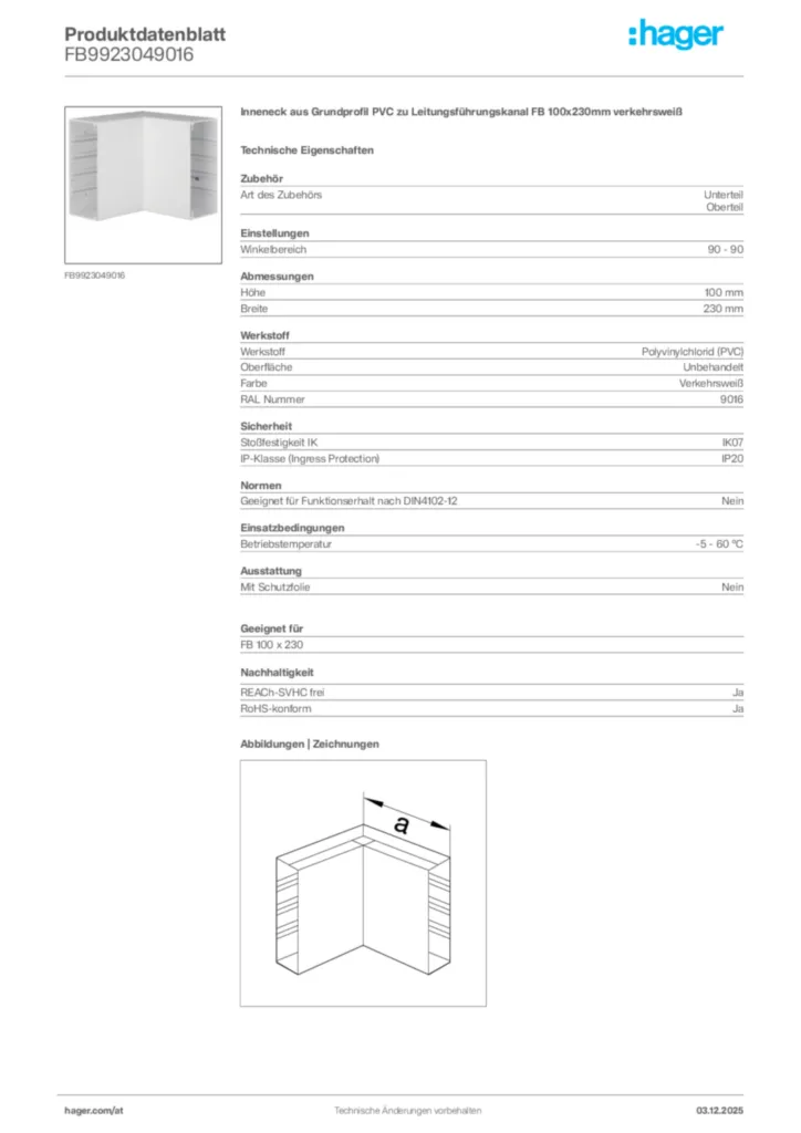 Bild Hager Produktdatenblatt FB9923049016 | Hager Deutschland