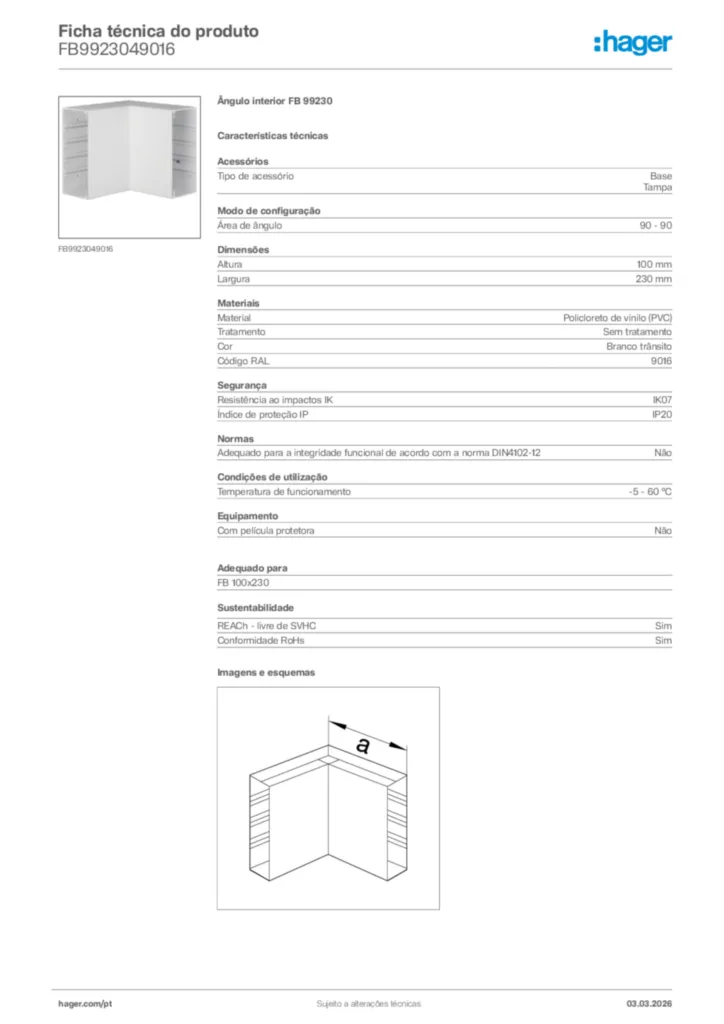Imagem Hager Ficha técnica do produto FB9923049016 | Hager Portugal
