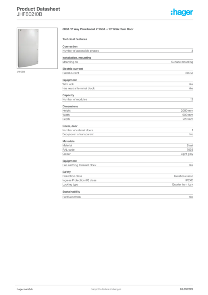 Image Hager Product data sheet JHF80210B  | Hager
