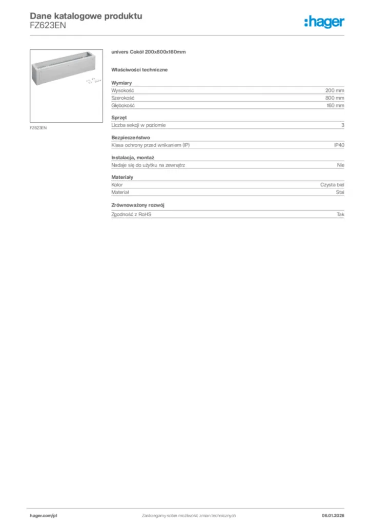 Zdjęcie Hager Karta katalogowa FZ623EN | Hager Polska