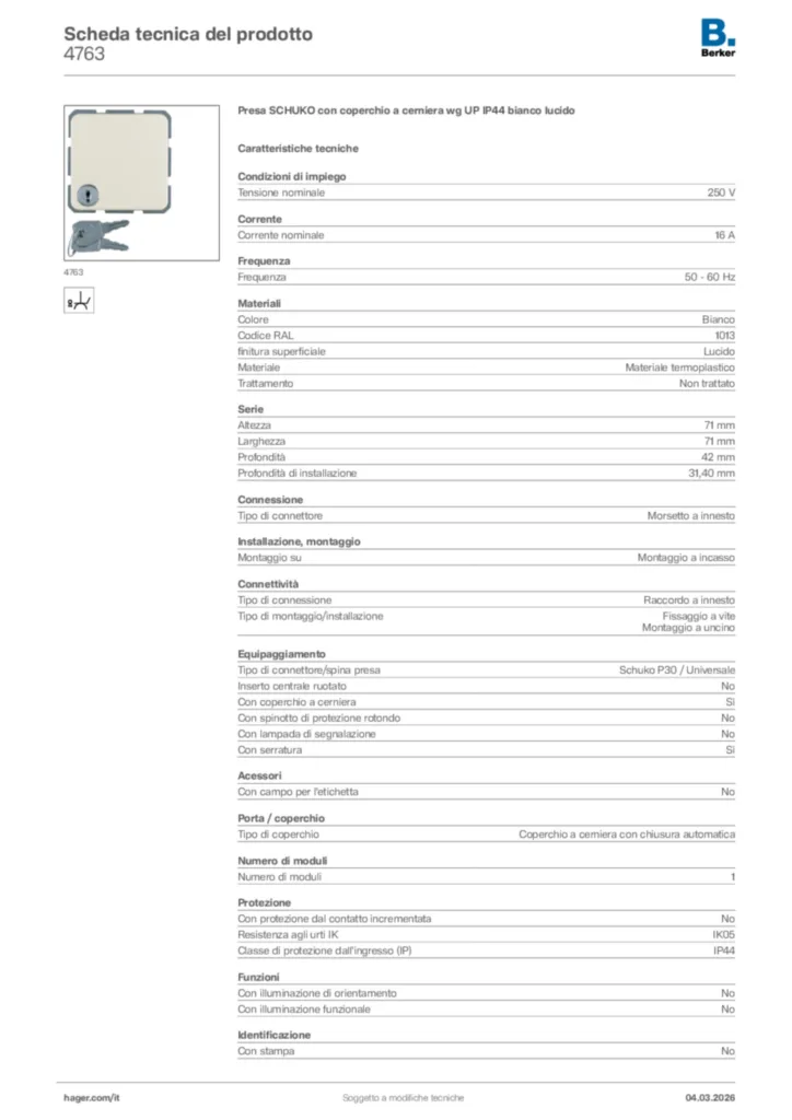 Immagine Berker Scheda tecnica del prodotto 4763 | Hager Italia