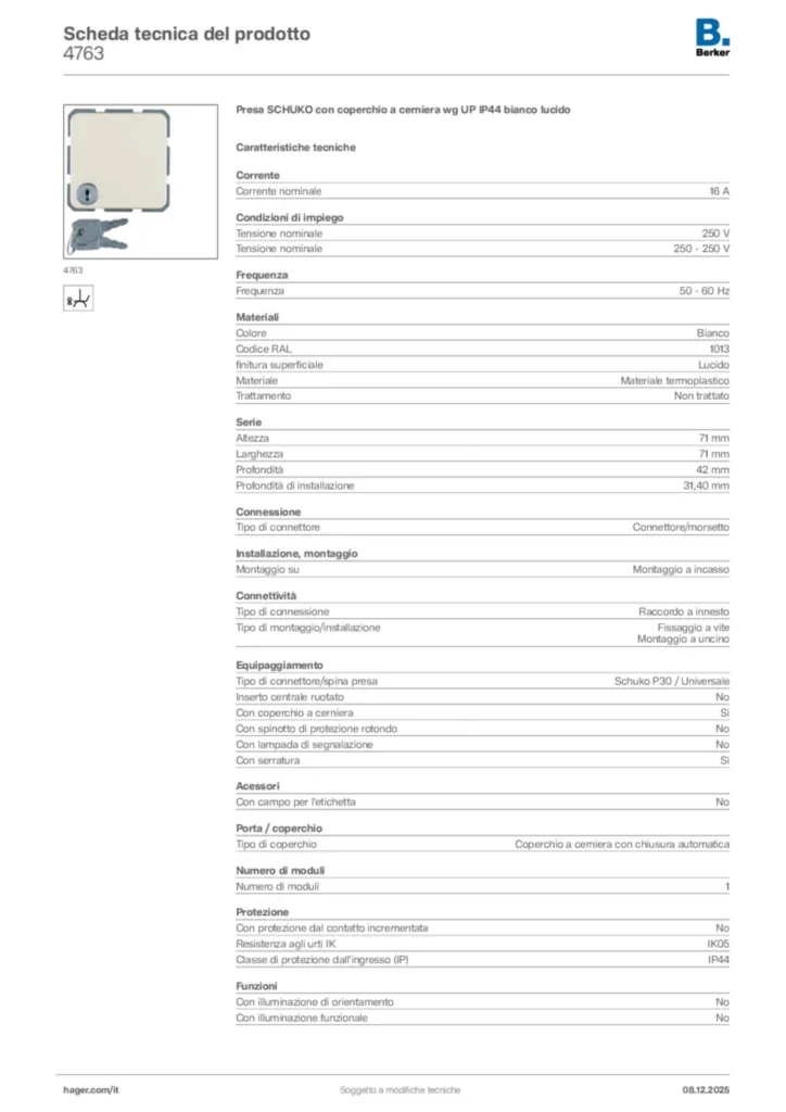 Immagine Berker Scheda tecnica del prodotto 4763 | Hager Italia