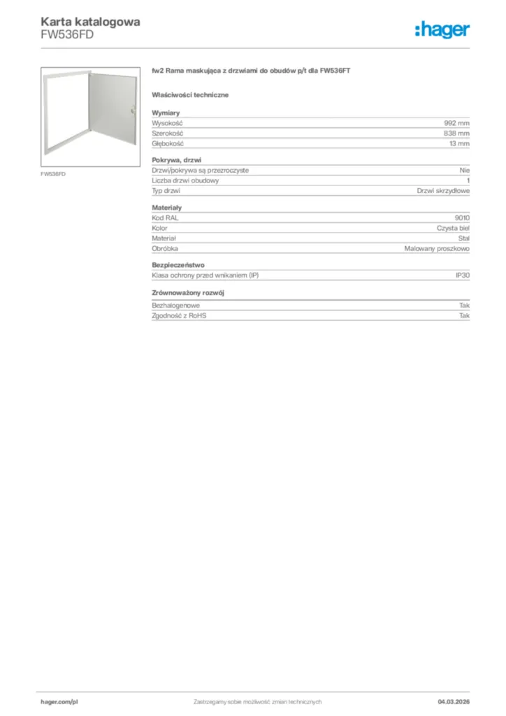 Zdjęcie Hager Karta katalogowa FW536FD | Hager Polska