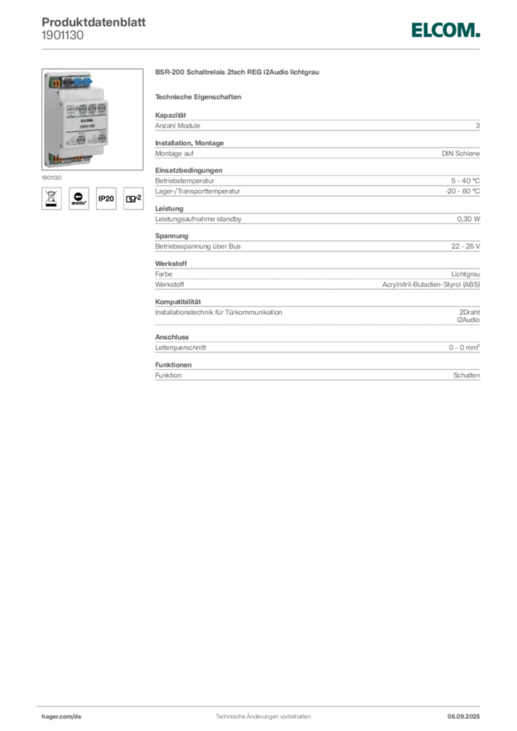 Bild Elcom Produktdatenblatt 1901130 | Hager Deutschland